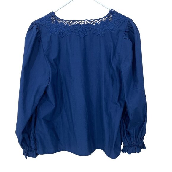 NWT J Crew Women Size M Blouse Eyelet Trim Embroidered Long Sleeve V-Neck  NEW - Picture 2 of 6